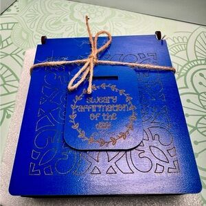 Handmade hand painted affirmation box with holder Blue